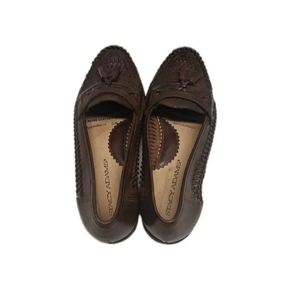 STACY ADAMS 25349 BROWN TASSELED WOVEN LEATHER SLIP ON MENS Size 9 SHOES